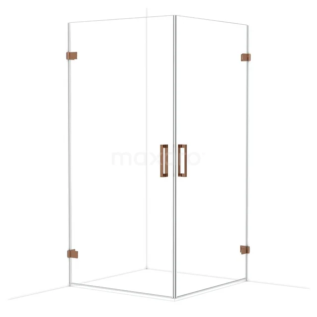 Diamond Shower enclosure | 100x100 cm Glanzend koper Clear glass Pivot door Square CDE1101020GKP Douchecabine met helder glas, koperkleurige handgrepen, hoekopstelling; stijlvolle toevoeging voor moderne badkamers.