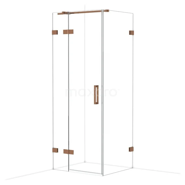 Douchecabine vierkant glas met bronzen accenten, modern design; ideaal voor stijlvolle badkamerinrichting.