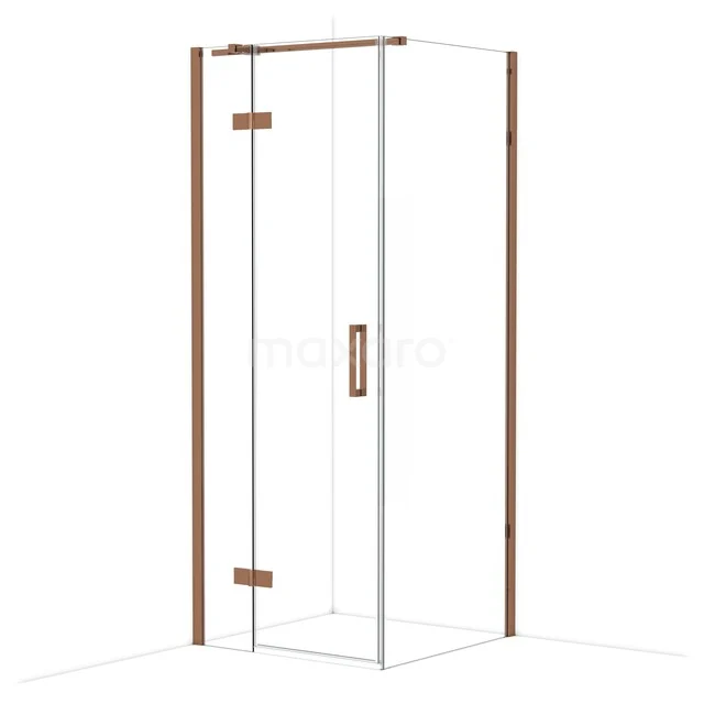 Diamond Shower enclosure | 80x80 cm Glanzend koper Clear glass Pivot door Square CDB213508310GKP Glazen douchecabine met hoekinstap, bronskleurige profielen en minimalistisch design voor een stijlvolle badkamer.