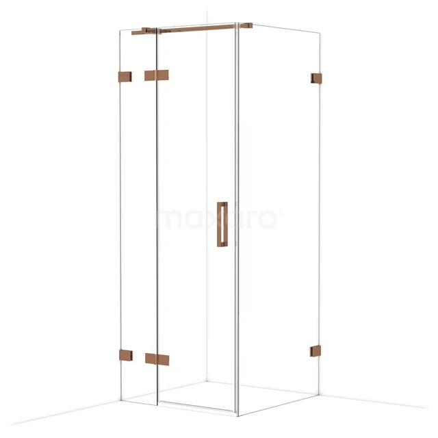 Duschkabine mit Glastüren, eckigem Design und Messingscharniere; luxuriöse Ergänzung für jedes moderne Badezimmer.