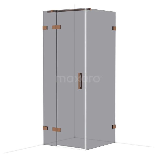 Diamond Shower enclosure | 80x80 cm Shiny copper Smoke glass Pivot door Square CDB213508321GKP Glazen douchecabine met hoekinstap, bronskleurige scharnieren en handvat, ideaal voor moderne badkamers.