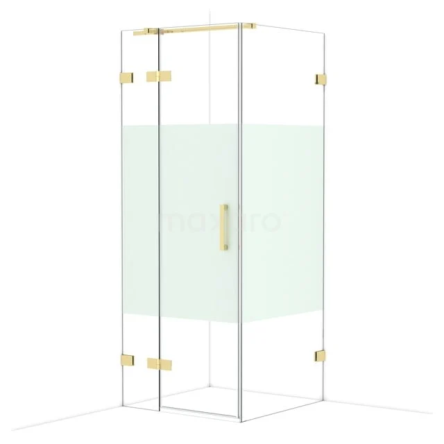 Diamond Douchecabine | 80x80 cm Glanzend lichtgoud Helder met matte strook Draaideur Vierkant CDB213508323GLG