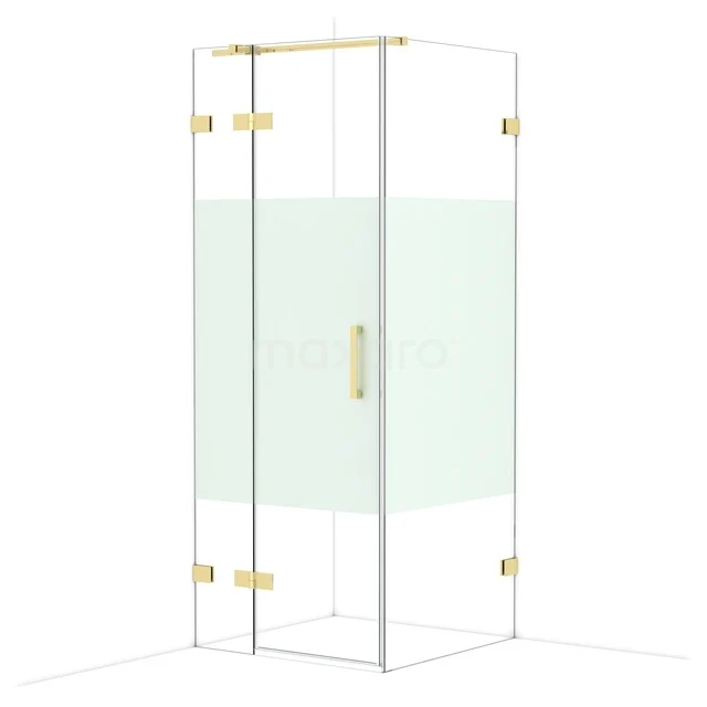 Diamond Shower enclosure | 80x80 cm Glossy light gold Clear with matt strip Pivot door Square CDB213508323GLG Glazen douchecabine met messing accenten, hoekmodel met heldere panelen en matte middenstrook. Perfect voor moderne badkamers.