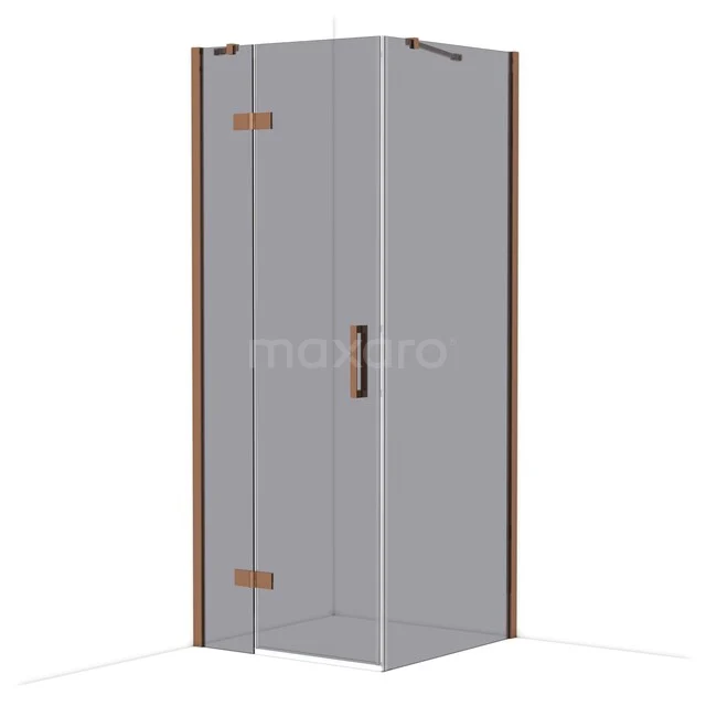 Glass shower cabin corner model with bronze-coloured hinges, suitable for a modern bathroom.