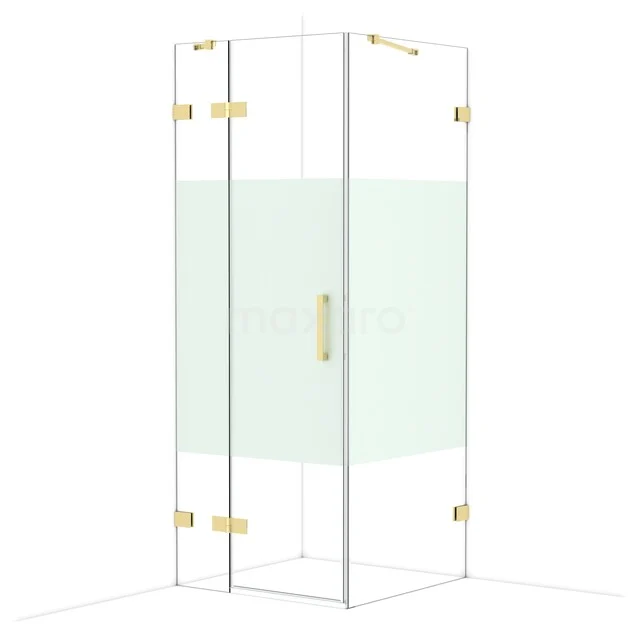 Diamond Douchecabine | 80x80 cm Glanzend lichtgoud Helder met matte strook Draaideur Vierkant CDB213508423GLG