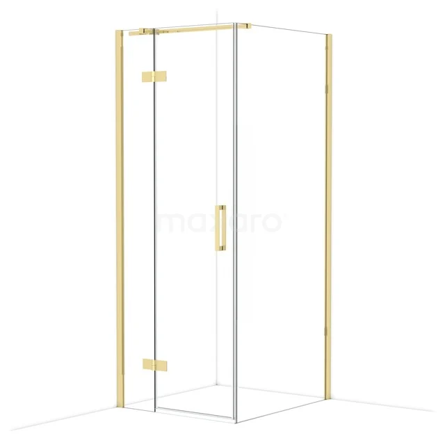 Diamond Shower enclosure | 90x80 cm Glossy light gold Clear glass Pivot door Rectangle CDB213509310GLG Hoekdouchecabine met goudkleurige aluminium profielen en helder glas, perfect voor een stijlvolle badkamer inrichting.