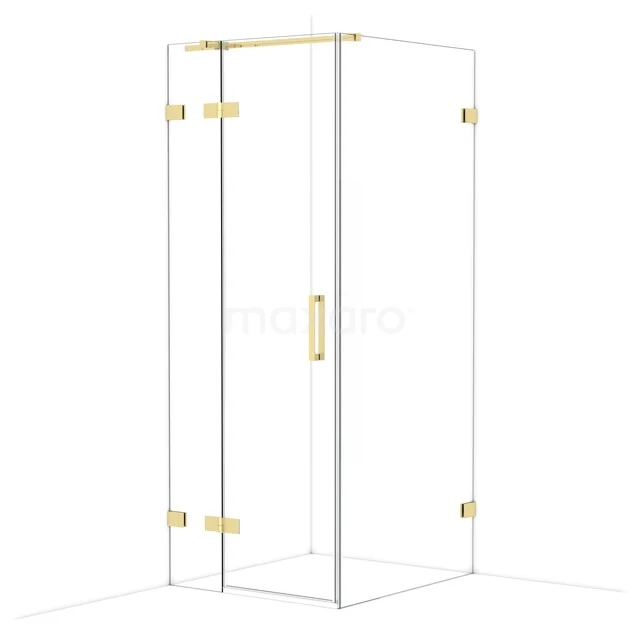Diamond Shower enclosure | 90x80 cm Glossy light gold Clear glass Pivot door Rectangle CDB213509320GLG Glazen douchecabine met goudkleurige accenten, modern ontwerp en hoekinstap. Perfect voor een stijlvolle badkamerupgrade.