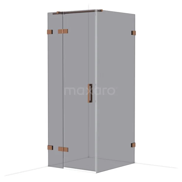 Diamond Shower enclosure | 90x80 cm Shiny copper Smoke glass Pivot door Rectangle CDB213509321GKP Douchecabine vierkant glas met koperkleurige scharnieren, modern design voor stijlvolle badkamers.