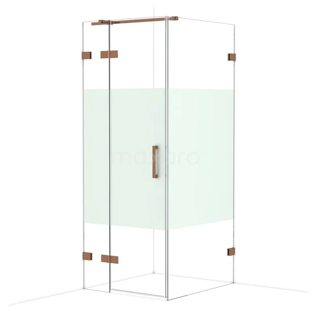 Diamond Shower enclosure | 90x80 cm Shiny copper Clear with matt strip Pivot door Rectangle CDB213509323GKP Glazen douchecabine met koperen details, rechthoekig design en matglazen strook, ideaal voor een moderne badkamer.