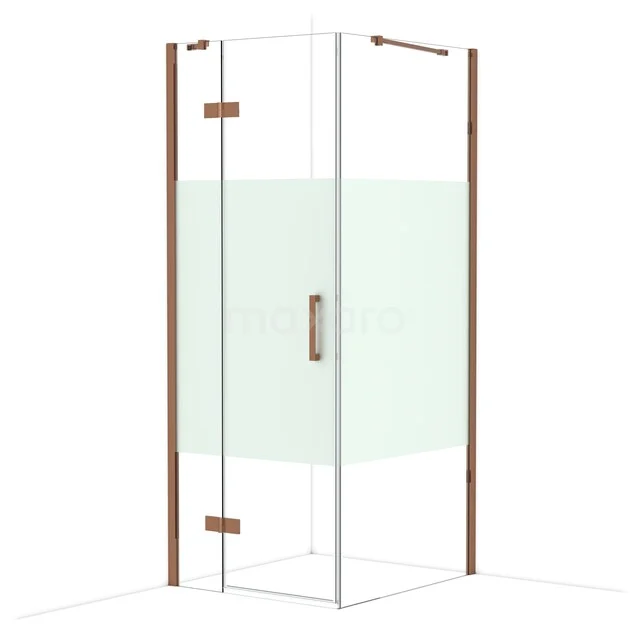 Diamond Shower enclosure | 90x80 cm Shiny copper Clear with matt strip Pivot door Rectangle CDB213509413GKP Douchecabine vierkant met helder glas, roestvrijstalen accenten en houten profielen, perfect voor een moderne badkamerstijl.