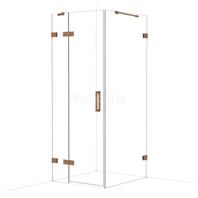 Diamond Shower enclosure | 90x80 cm Shiny copper Clear glass Pivot door Rectangle CDB213509420GKP Glazen douchecabine met koperkleurige scharnieren en handgreep, modern design voor een stijlvolle badkamer.