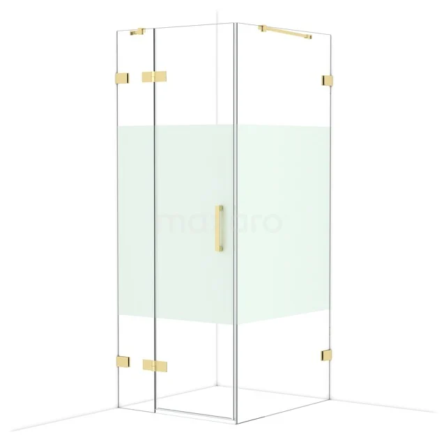 Diamond Shower enclosure | 90x80 cm Shiny light gold Clear with matt strip Pivot door Rectangle CDB213509423GLG Glass shower cabin with golden details, rectangular design and clear glass, perfect for a luxury bathroom style.