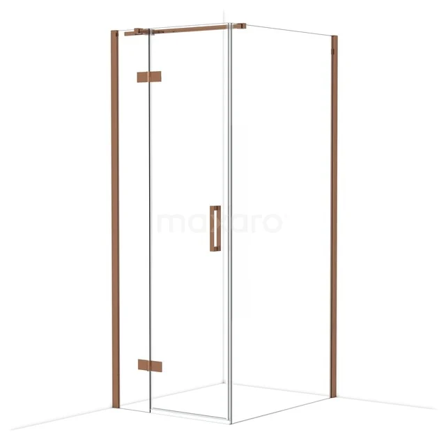 Diamond Shower enclosure | 100x80 cm Shiny copper Clear glass Pivot door Rectangle CDB213510310GKP Douchewand van glas met koperkleurige accenten, strak design. Perfect voor een moderne badkamerstijl.