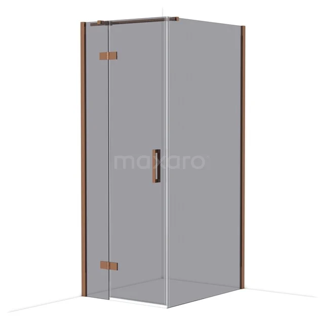 Diamond Shower enclosure | 100x80 cm Shiny copper Smoke glass Pivot door Rectangle CDB213510311GKP Douchecabine met glazen wanden, roségouden details en strakke handgreep, perfecte eyecatcher voor een moderne badkamer.