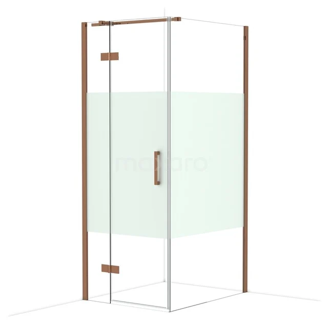 Diamond Shower enclosure | 100x80 cm Shiny copper Clear with matt strip Pivot door Rectangle CDB213510313GKP Glass shower cabin with copper-coloured accents, corner model, clear glass, ideal for a stylish bathroom upgrade.