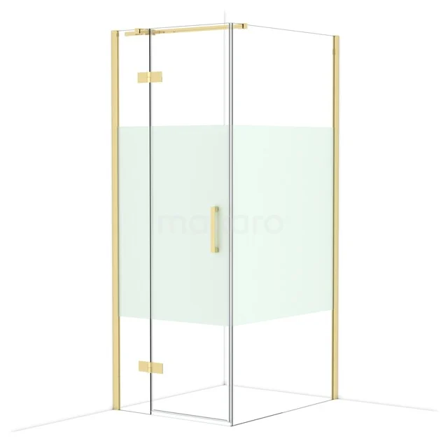 Goldene Eck-Duschkabine mit Klarglas und mattem transparentem Flächen, ideal für einen modernen Badezimmerstil.