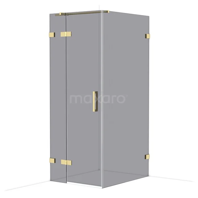 Diamond Shower enclosure | 100x80 cm Glossy light gold Smoke glass Pivot door Rectangle CDB213510321GLG Glazen douchecabine met goudkleurige scharnieren, strak design, ideaal voor een moderne badkamer.