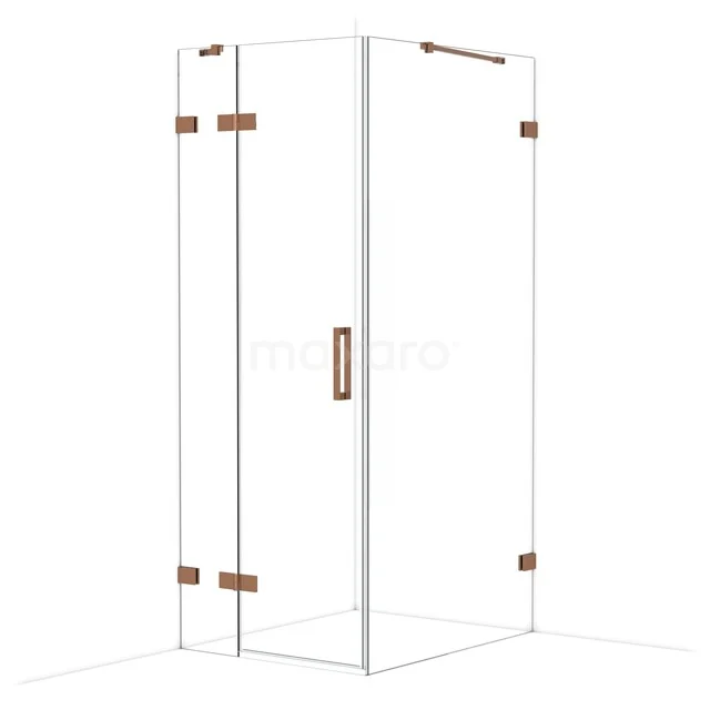 Diamond Shower enclosure | 100x80 cm Shiny copper Clear glass Pivot door Rectangle CDB213510420GKP Glazen douchecabine met koperkleurige scharnieren, modern ontwerp, geschikt voor luxe badkamerinrichting.