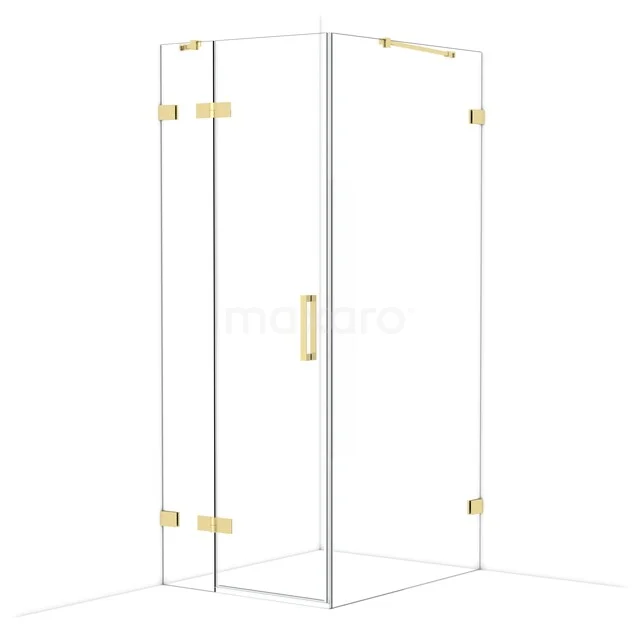 Diamond Douchecabine | 100x80 cm Glanzend lichtgoud Helder glas Draaideur Rechthoek CDB213510420GLG Vierkante douchecabine van helder glas met gouden scharnieren en handgreep, perfect voor een luxe badkamerstijl.
