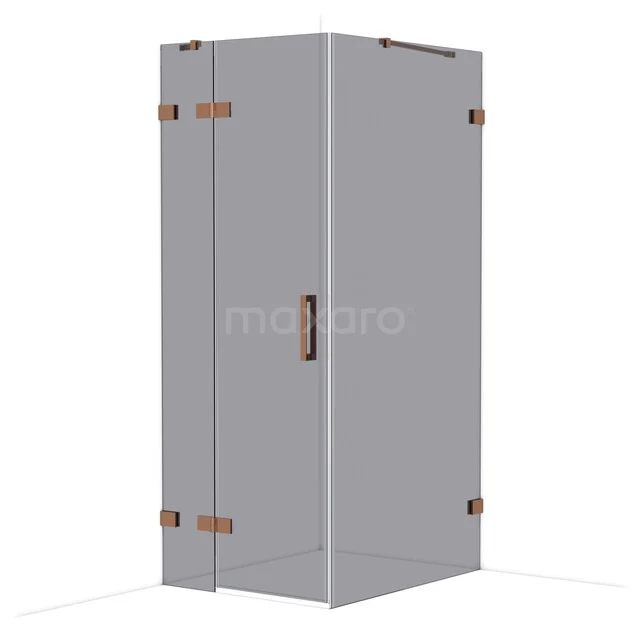 Diamond Shower enclosure | 100x80 cm Shiny copper Smoke glass Pivot door Rectangle CDB213510421GKP Glazen douchecabine met hoekinstap, helder glas, bronzen scharnieren en modern design, ideaal voor een stijlvolle badkamer.