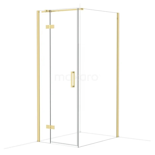 Diamond Shower enclosure | 110x80 cm Glossy light gold Clear glass Pivot door Rectangle CDB213511310GLG Glas douchecabine met goudkleurig aluminium frame, hoekig design en strakke afwerking voor stijlvolle badkamer inrichting.
