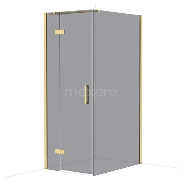 Diamond Shower enclosure | 110x80 cm Glossy light gold Smoke glass Pivot door Rectangle CDB213511311GLG Glazen douchecabine met goudkleurige randen, draaideur en handgreep, ideaal voor een luxe badkamerstijl.