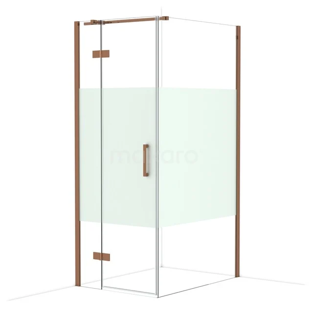Shower cabin with glass walls and rose gold accents, ideal for a modern bathroom design.