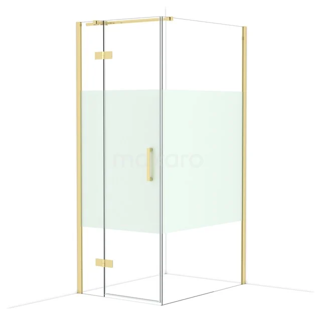 Diamond Duschkabine | 110x80 cm Glänzendes Hellgold Drehtür Rechteck CDB213511313GLG Glas Duschkabine mit mat goldfarbenen Profilen, Eckmodell, transparentes Glas mit mattem Streifen für Privatsphäre, stilvolles Badezimmerdesign.