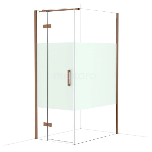 Diamond Shower cabin | 120x80 cm Shiny copper Clear with matt strip Pivot door Rectangle CDB213512313GKP Shower cabin with glass walls, frosted glass detail and stainless steel accents, ideal for modern bathrooms.