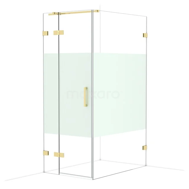 Diamond Shower enclosure | 120x80 cm Shiny light gold Clear with matt strip Pivot door Rectangle CDB213512323GLG Glass shower cabin with matte finished middle panel, gold-coloured hinges and handle, ideal for modern bathrooms.
