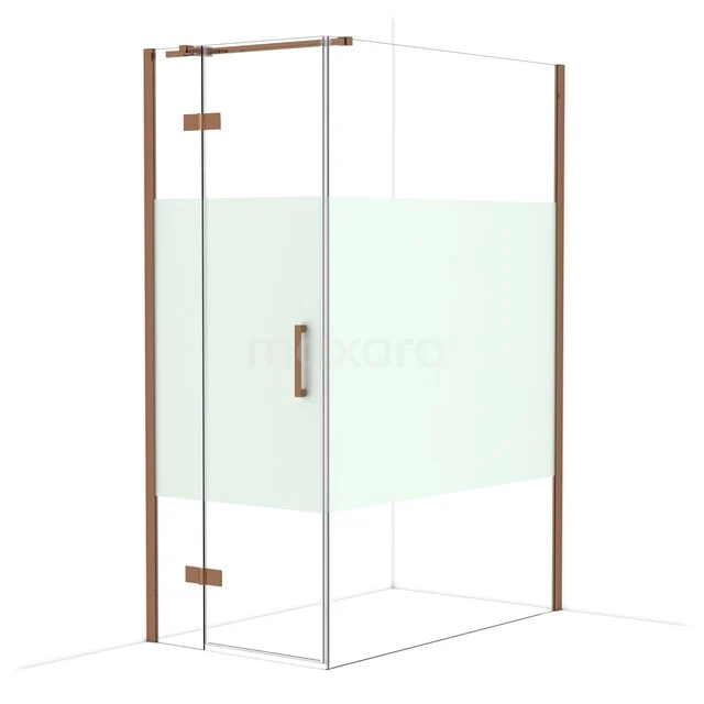 Glasene Eckdusche mit bronzefarbenen Profilen, satinierten Glasdetails und modernem Aussehen für ein stilvolles Badezimmer.