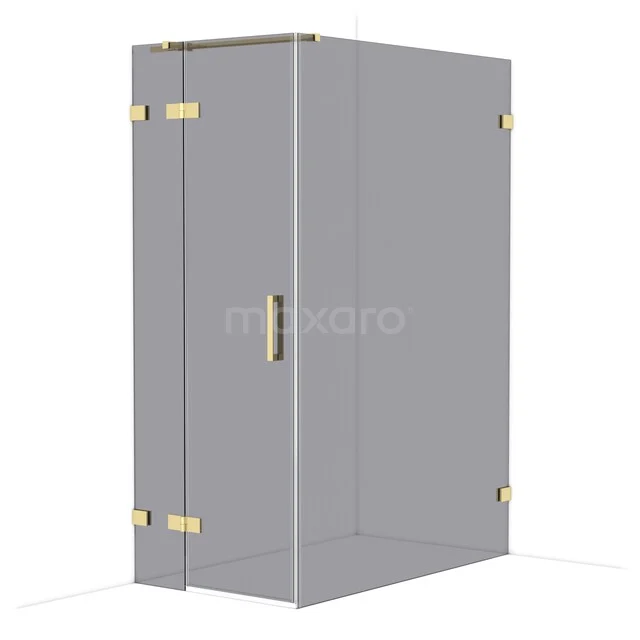 Glas Duschkabine mit Goldakzenten, modernes Design, geeignet für luxuriöse Bäder.