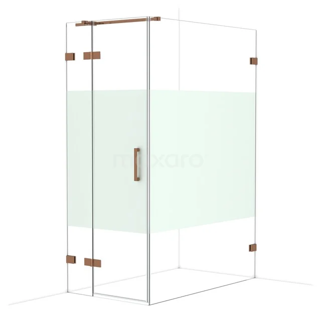 Diamond Shower enclosure | 140x80 cm Shiny copper Clear with matt strip Pivot door Rectangle CDB213514323GKP Glazen douchecabine met koperen accenten en matglas, moderne designoptie voor een stijlvolle badkamer.