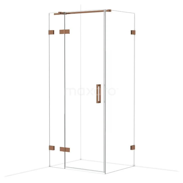 Diamond Shower enclosure | 90x70 cm Shiny copper Clear glass Pivot door Rectangle CDB213607320GKP Glazen hoekdouche met mat gouden scharnieren en handgreep, modern design voor een stijlvolle badkamer inrichting.