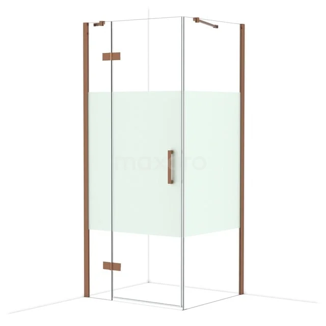 Eckige Glas-Duschkabine mit matt weißen Dekorationen und Holzakzenten, ideal für ein modernes Badezimmer.