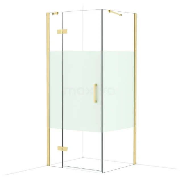 Diamond Shower cabin | 90x80 cm Shiny light gold Clear with matt strip Pivot door Rectangle CDB213608413GLG Glass shower cabin corner model with gold-coloured accents, designed for luxury bathroom decor, equipped with clear safety glass.