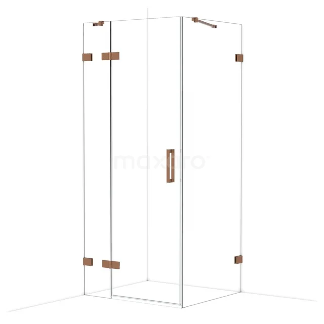 Diamond Shower cabin | 90x80 cm Shiny copper Clear glass Pivot door Rectangle CDB213608420GKP Shower cabin with clear glass, copper-coloured hinges and handle, modern corner design for a stylish bathroom.