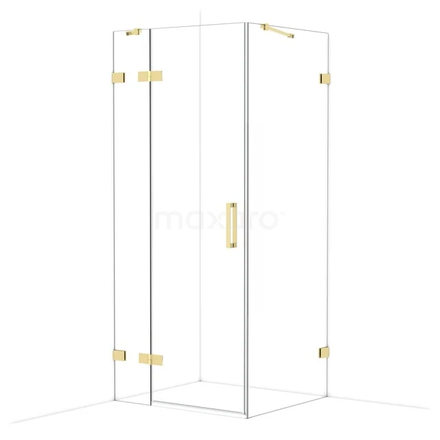 Diamond Shower cabin | 90x80 cm Shiny light gold Clear glass Pivot door Rectangle CDB213608420GLG Glass shower cabin with gold-coloured hinges and handle, sleek design ideal for modern bathrooms.