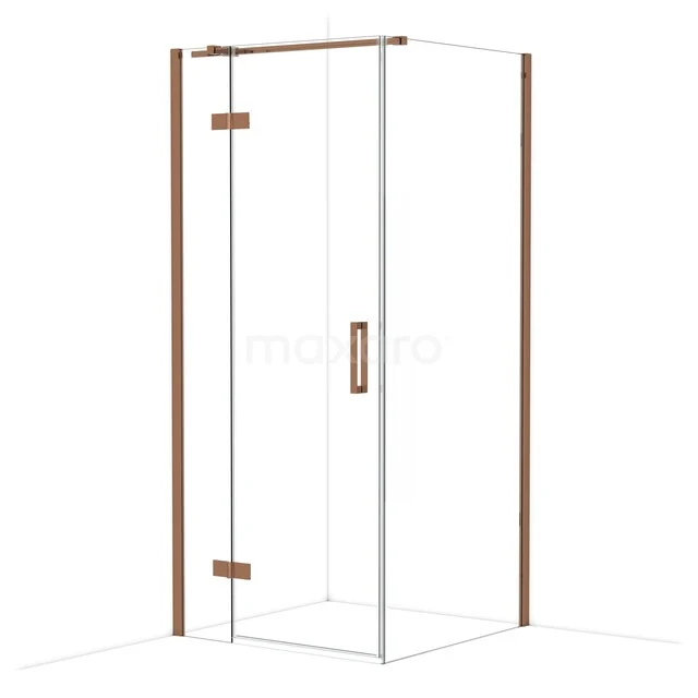 Duschkabine Glas mit Kupferakzenten, Eckmodell, elegantes Design für luxuriöse Badezimmer Einrichtung.