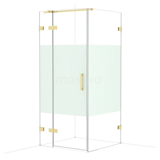 Diamond Douchecabine | 90x90 cm Glanzend lichtgoud Helder met matte strook Draaideur Vierkant CDB213609323GLG