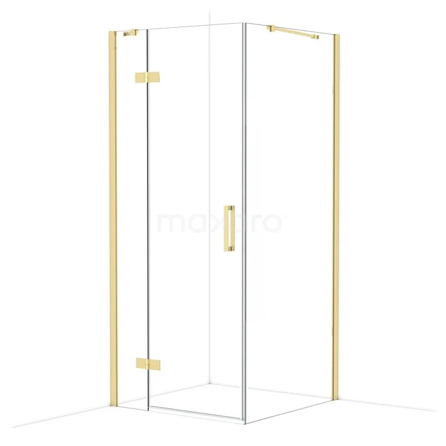 Diamond Shower cabin | 90x90 cm Shiny light gold Clear glass Pivot door Square CDB213609410GLG Glass shower cabin with golden accents, angular design, ideal for a modern bathroom.
