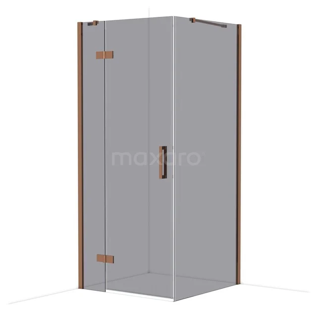 Corner shower cabin, glass with a matte finish, copper-coloured details and modern design for a stylish bathroom.