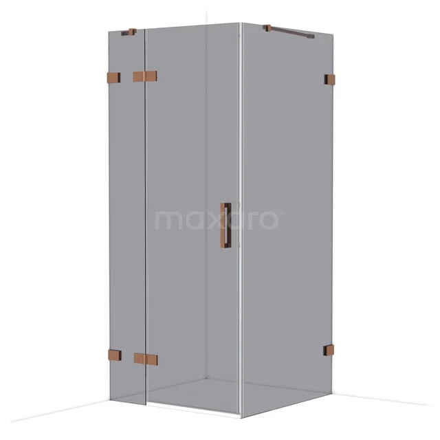Grey corner shower cabin with bronze accents and glass panel, ideal for a modern bathroom style.
