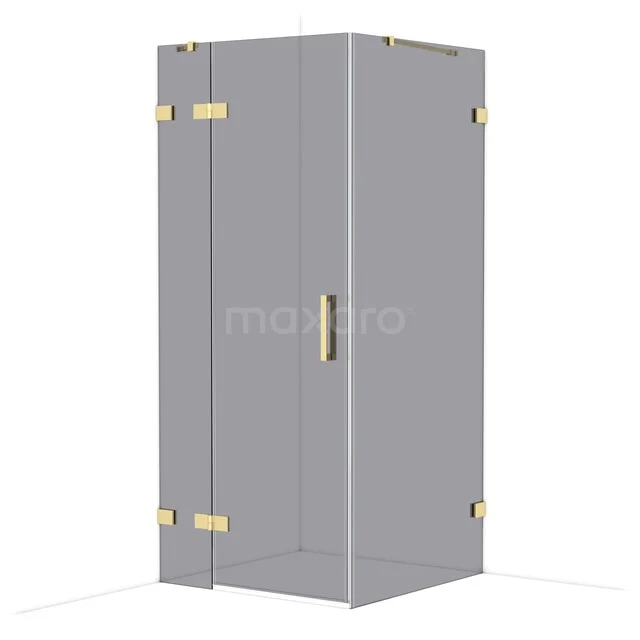 Diamond Shower enclosure | 90x90 cm Glanzend lichtgoud Smoke glass Pivot door Square CDB213609421GLG Grijze douchecabine met goudkleurige scharnieren, glazen deuren en modern design; luxe toevoeging voor elke badkamer.