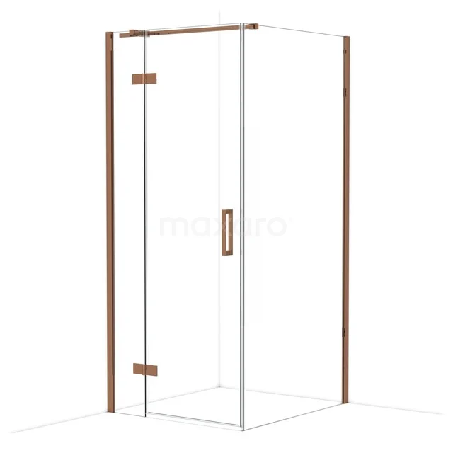 Diamond Shower cabin | 100x90 cm Shiny copper Clear glass Pivot door Rectangle CDB213610310GKP Glass shower cabin with copper-coloured accents, corner shape, ideal for a stylish bathroom decor.