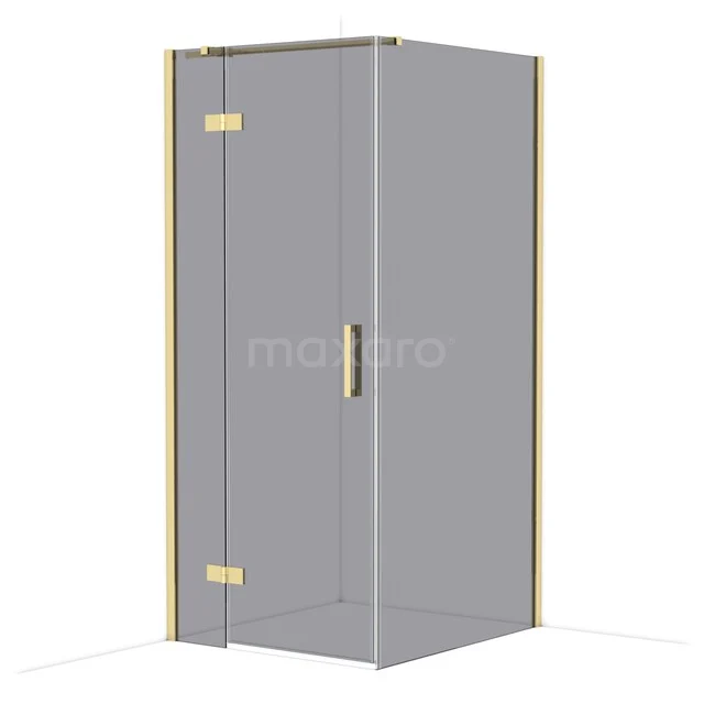 Diamond Shower enclosure | 100x90 cm Glossy light gold Smoke glass Pivot door Rectangle CDB213610311GLG Helderglazen douchecabine met goudkleurige profielen en deurhendel, ideaal voor een stijlvolle en moderne badkamer.