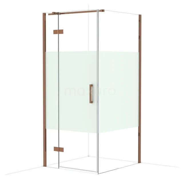 Diamond Shower enclosure | 100x90 cm Shiny copper Clear with matt strip Pivot door Rectangle CDB213610313GKP Douchecabine helder glas met koperkleurige profielen, moderne hoekinstap, geschikt voor stijlvolle badkamers.