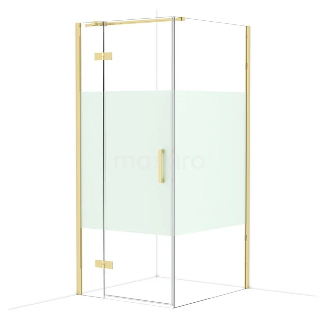 Duschkabine Eckmodell, Klarglas mit goldfarbenen Akzenten, luxuriöses Design für stilvolle Badezimmergestaltung.