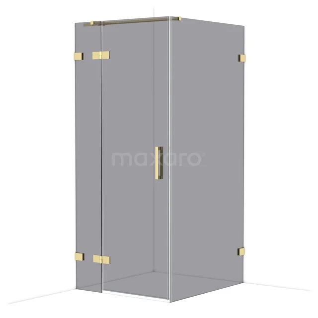 Duschkabine quadratisch, mattglas mit goldenen Akzenten, luxuriöses Design für moderne Bäder.