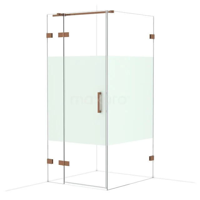 Diamond Shower enclosure | 100x90 cm Shiny copper Clear with matt strip Pivot door Rectangle CDB213610323GKP Douchecabine met helder glas, koperkleurige scharnieren en handgreep, ideaal als luxe toevoeging aan elke moderne badkamer.